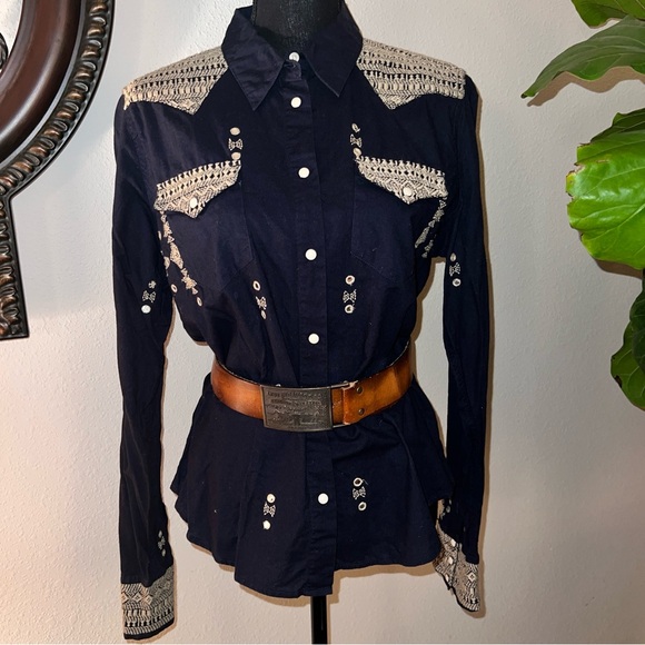 Denim & Supply Ralph Lauren Tops - Ralph Lauren Denim & Supply Women’s Western Navy Blue 100% Cotton VTG Blouse XL